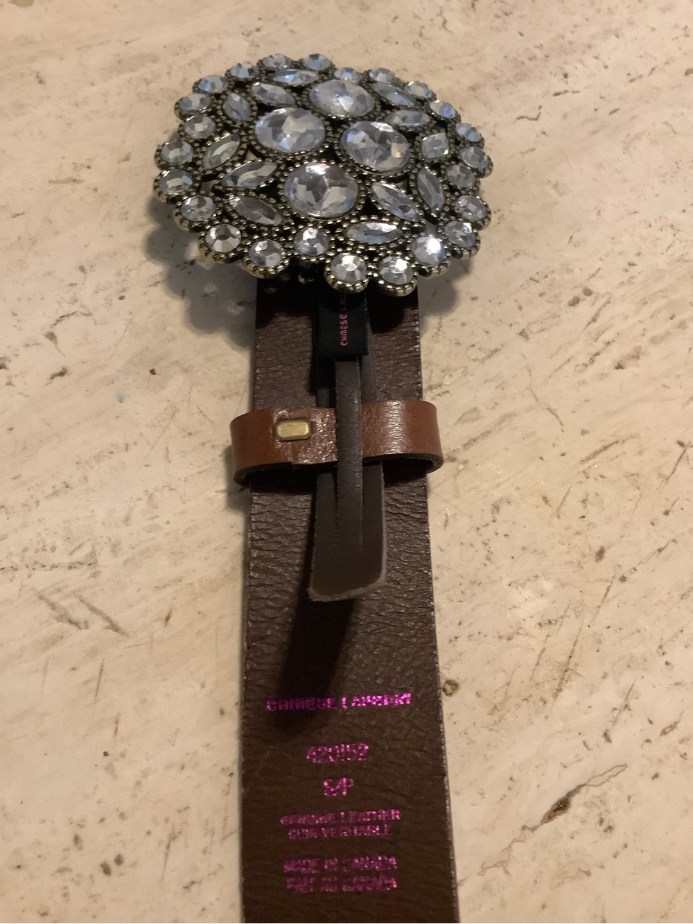 Chinese Laundry Brown Leather Belt with Crystal Cluster Buckle - Picture 2 of 3